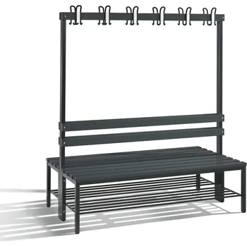 Šatní lavice Basic, oboustranná, sedák z černošedých lišt, š 1500 mm, rošt na boty