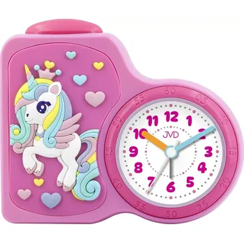 Budík JVD Dětský netikající tichý sweep budík JVD SRP163.5 s růžovým jednorožcem