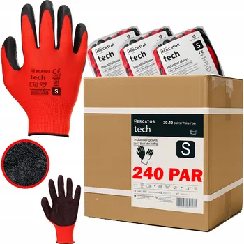 Pracovní oblečení Rukavice Mercator Pracovní Latexové Červeno-Černé s Nápletem, Silné, Velikost S - 240 Párů