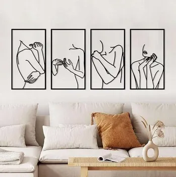 Obraz Ažurový obraz Nástěnná dekorace z kovu Abstraktní žena 40x26cm 4ks