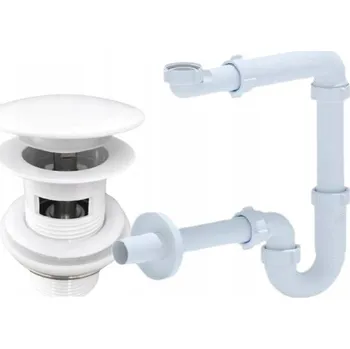 Sifon Prostorově úsporný umyvadlový sifon + výpusť Click Clack s přepadem, bílá