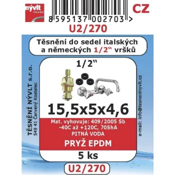 Instalatérský materiál Těsnění Nývlt Ploché těsnění v sadě 1/2" 15,5x5x4,6mm vodovodní baterie