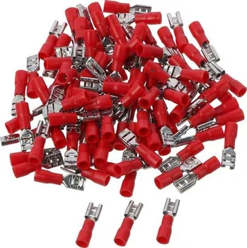 Síťový kabel Faston-zdířka 4,8mm červená pro kabel 0,5-1,5mm2, balení 100ks