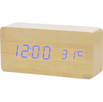 Hodiny Dřevěný Budík Elektronický LED Digitální Stolní – TEPLOMĚR + DATUM