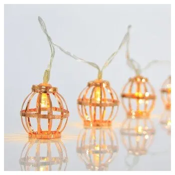 Vánoce Eurolamp LED světelný řetěz se zlatými kovovými lucernami, barva teplá bílá, 10 ks