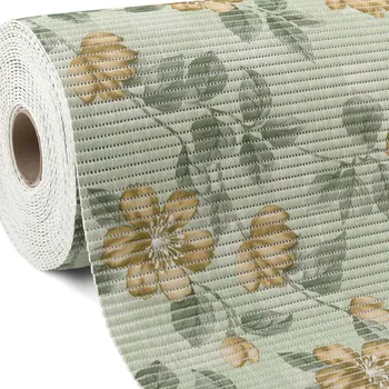 Koupelnová předložka Koupelnová pěnová rohož / předložka PRO-094 Hnědé květy a zelené listy na světle zeleném - metráž šířka 65 cm