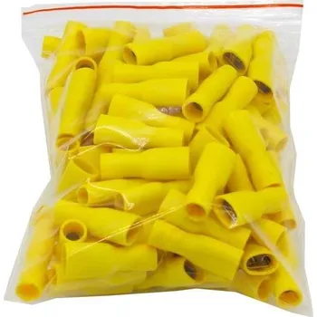 Síťový kabel Faston-zdířka 6,3mm žlutá,kabel 4-6mm2 plná izol., balení 100ks