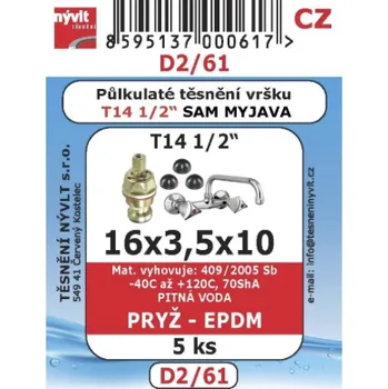 Instalatérský materiál Těsnění Nývlt Sada těsnění 1/2" půlkulaté pro vod. baterie – EPDM pryž, 5 ks