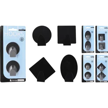 Věšák háček 2ks NR černý samolepící MIX