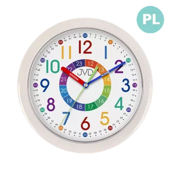 Hodiny JVD Bílé dětské netikající tiché hodiny JVD HP612.D14 s barevnými číslicemi (dětské hodiny s plynulým tichým chodem)
