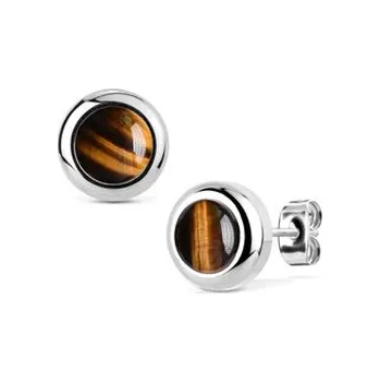 Náušnice NB010-08 Ocelové náušnice s Tygří oko 8mm