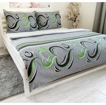 Povlečení Krepové povlečení Šedé – Zelené Srdíčka rozměr povlečení cm: 140x200, 70x90