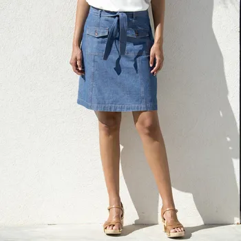 Dámská sukně Džínová sukně s odnímatelným páskem na zavázání modrá 36