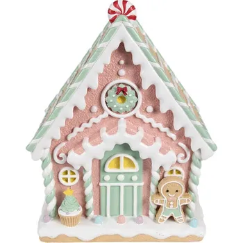 Vánoční dekorace perníkový domeček v pastelových barvách s panem Perníčkem Snoepwinkel – 20x16x25 cm