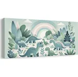 Dovido Obraz dinosauří krajina pod pastelovou duhou