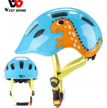 Cyklistická přilba WEST BIKING DĚTSKÁ PŘILBA MODRÁ DINOSAURUS OCHRANNÁ NA KOLO A KOLOBĚŽKU