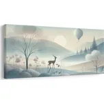 Dovido Obraz lesní krajina s jelenem a horami
