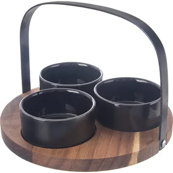 ORION Miska ker.+akácie tác+ucho servírovací set BLACK