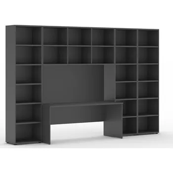 Knihovna Sestavy knihoven INTEGRO se stolem, vyšší/širší, 3550 x 700/400 x 2300 mm, grafit
