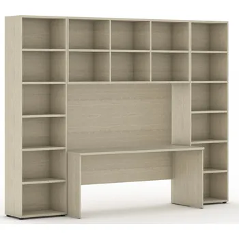 Knihovna Sestavy knihoven INTEGRO se stolem, vyšší, 2950 x 700/400 x 2300 mm, dub přírodní