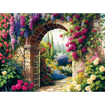 Diamantové malování Diamantové malování - Oblouková brána do květinové zahrady (120x80)