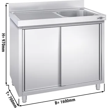 Kuchyňská skříňka G.Gastro Dřezová skříňka PREMIUM z nerezové oceli - 1,6 m - 1 dřez vpravo - D 60 x Š 50 x H 30 cm