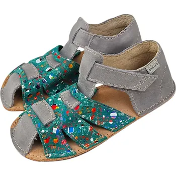Chlapecké sandály Dětské kožené barefoot sandálky Palm zelená +šedá 24