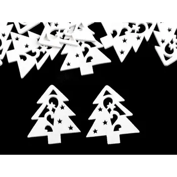 Vánoční dekorace Dřevěná vánoční hvězda, srdce, stromeček - 3 bílá strom, 10 ks