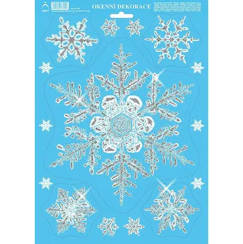 Vánoční dekorace Okenní folie Vánoční vločka velká - se stříbrnými glitry