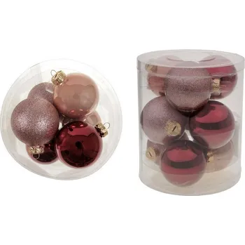 Vánoční ozdoba Vánoční baňka 7 cm mix červená - 9 ks