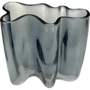 Váza Váza sklo MODROŠEDÁ 18 CM VLNITÁ