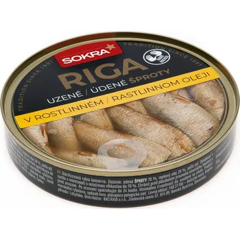 konzervovaná ryba SOKRA Riga uzené šproty v rostlinném oleji 120 g