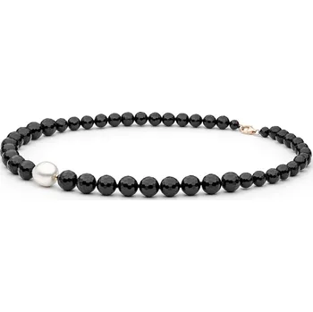 Náhrdelník Gaura Pearls Perlový náhrdelník Brunela - edisonova perla, onyx, stříbro 925/1000 214-35/45 45 cm Bílá