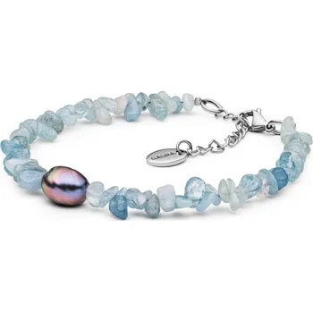 Náramek Gaura Pearls Korálkový náramek Catalina - akvamarin, sladkovodní perla 244-32B Modrá 18 cm + 3 cm (prodloužení)