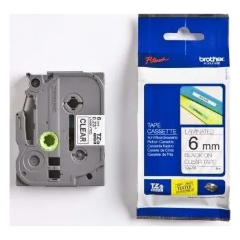 Pásek do tiskárny Brother TZ-111 / TZe-111, 6mm x 8m, černý tisk / průhledný podklad