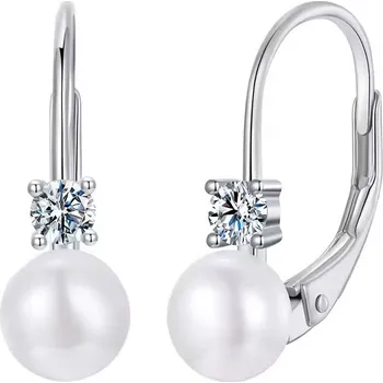 Náušnice GRACE Silver Jewellery Stříbrné náušnice s perlou a 0,1 ct MOISSANITE + CERTIFIKÁT E-MSE078/285 Stříbrná Bílá