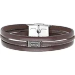 Manoki Pánský náramek Ephen z pravé kůže a chirurgické oceli BA926A Hnědá 21 cm