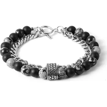 Náramek Daniel Dawson Dvojitý pánský náramek Federic - Alabastr, Achát NR2194-0854(28)/18 Šedá 18 cm