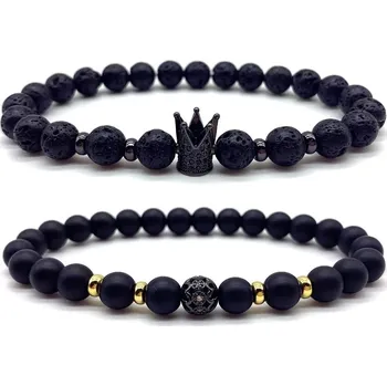 Náramek Daniel Dawson Pánský dvojitý náramek Tomas - 8 mm lávový kámen, achát NR2004/20 Černá 20 cm