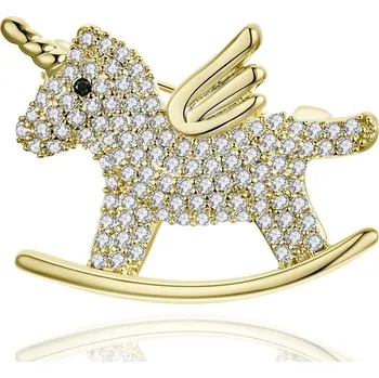 Brož Éternelle Brož se zirkony - jednorožec B7036-XR06643 Zlatá