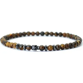 Náramek Daniel Dawson Korálkový náramek Dario 4 mm tygří oko, ocelová lebka NR2082 Hnědá 19 cm