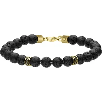 Náramek Manoki Korálkový náramek Miquel Gold - lávový kámen, chirurgická ocel BA793BG Černá 21 cm