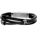 Manoki Pánský náramek Sebastien - chirurgická ocel, přírodní kůže BA438B Černá 20,5 cm - 21,5 cm (nastavitelná)