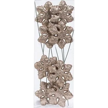 Vánoce Vločka na drátku - barva šampáňo - krabička 8 ks