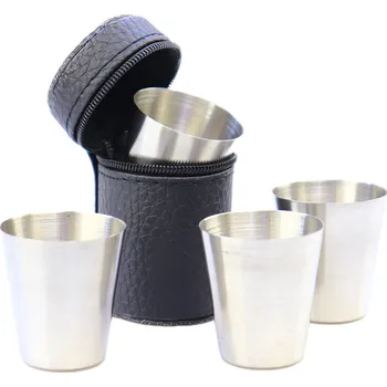 Sklenice Pro Háčkování Cestovní nerezové panáky v černém pouzdře 150 ml, 4 ks