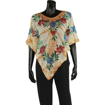 Dámská halenka Batikovaná halenka světle hnědá s květy