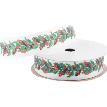 Stuha Stuha vánoční 25mmx9m bílá s cesmínou