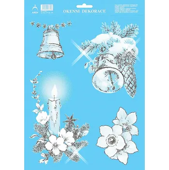 Vánoční dekorace Okenní folie Vánoční zvonek a svícen - se stř. glitry 884-SG