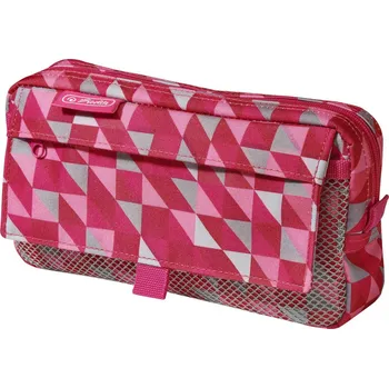 Penál Pouzdro 2 kapsy - Geometrické tvary, růžové