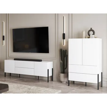 Obývací pokoj Sestava nábytku do obývacího pokoje JUKON 3 bílá supermatt/černé kovové nohy